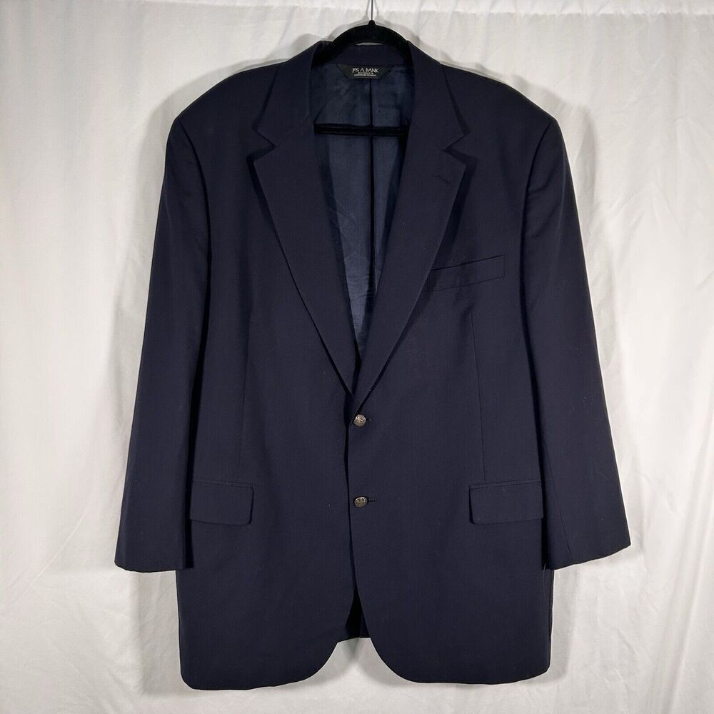 Jos A Bank 100% Wool Blazer 50 L Black 2 Button Front Pockets Office Formal